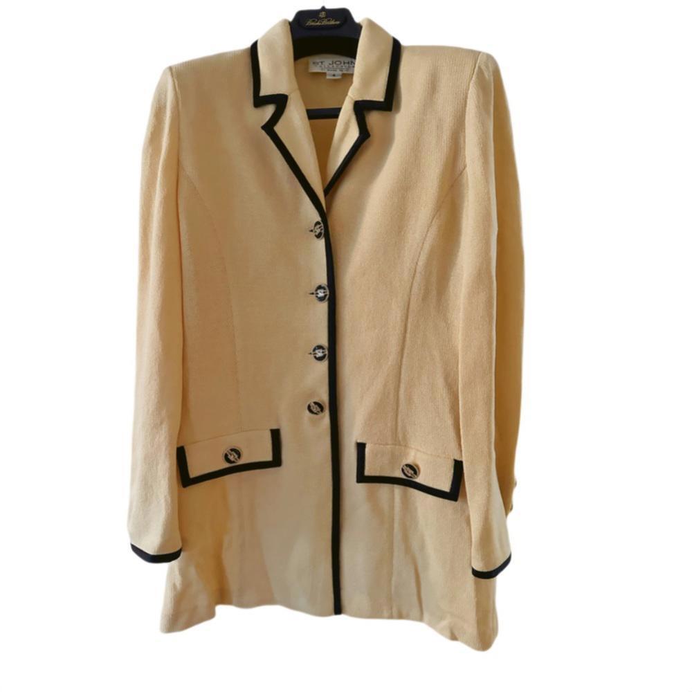 St. John Collection Vintage Knit Light Yellow and Black Jacket Skirt Suit size 4